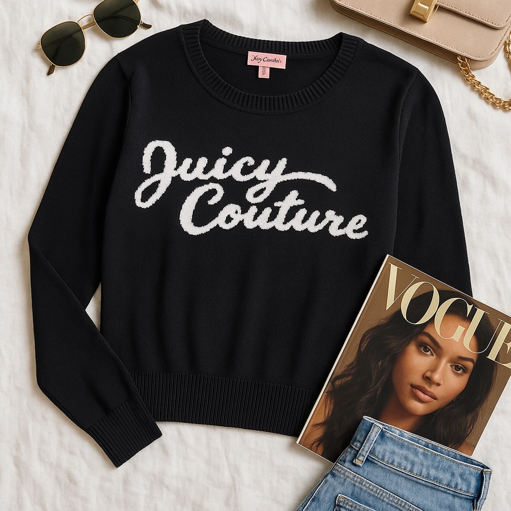 NWT Juicy couture black knit crewneck sweater size small